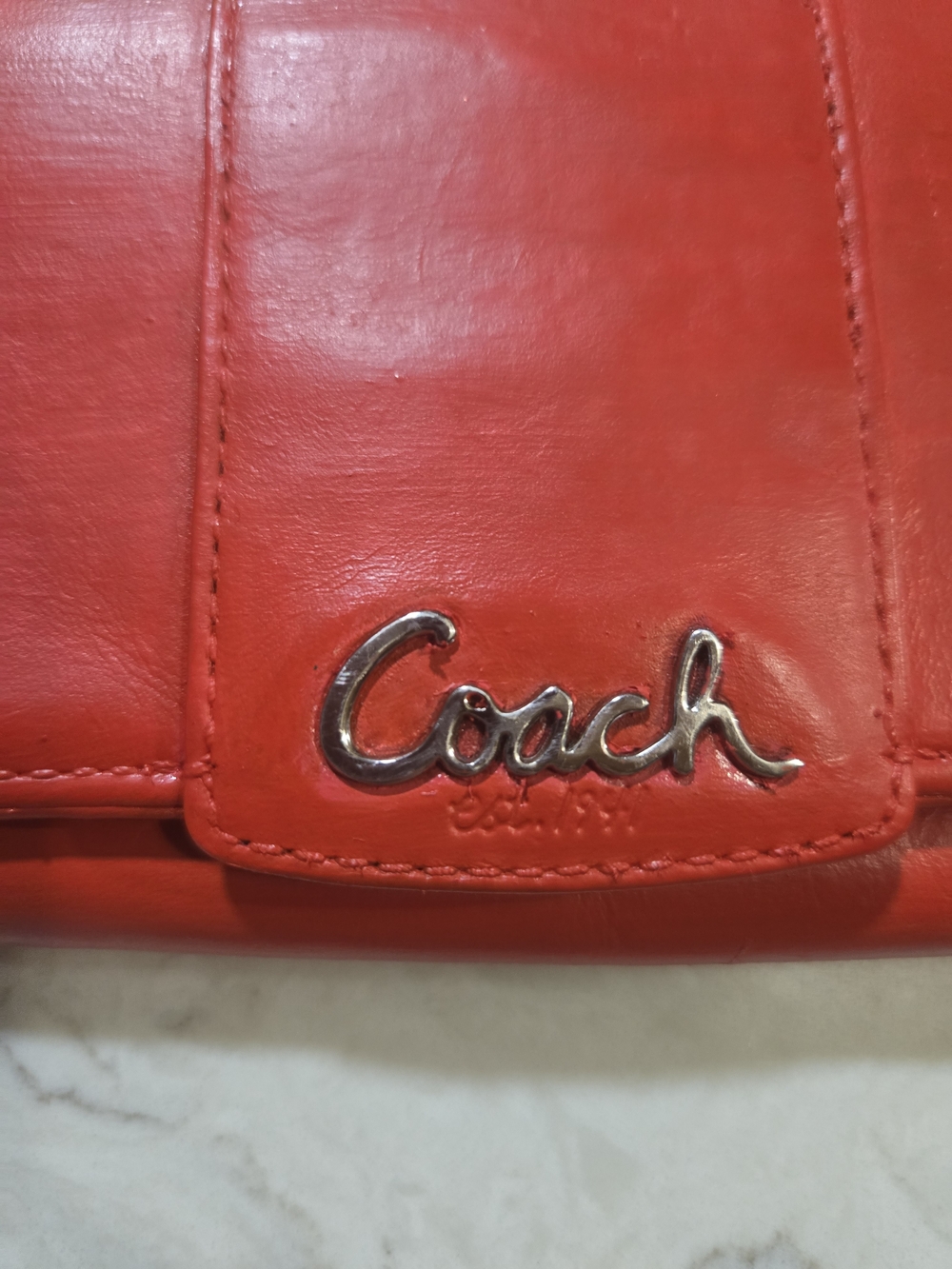 Coach Red Leather Compact Wallet - Picture 2 of 12